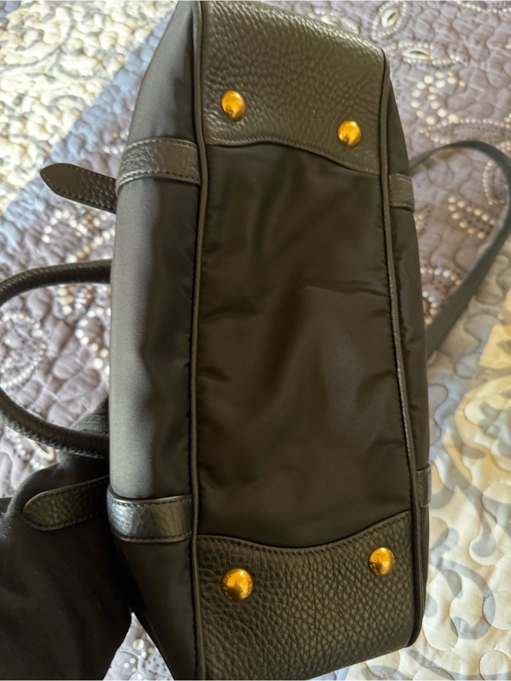Prada Black Nylon & Leather Satchel with Gold Hardware - Picture 6 of 8